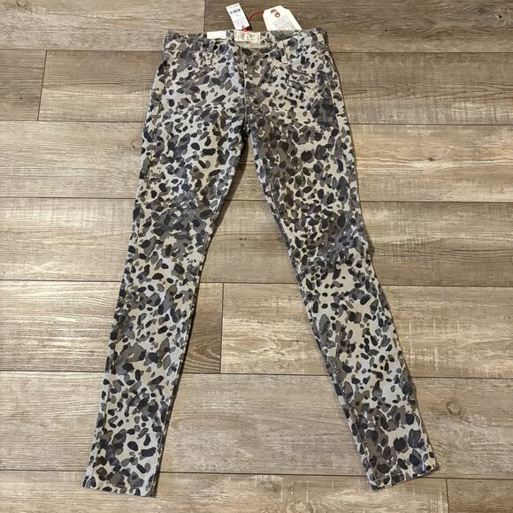 NWT Current/Elliott Jeans Gray Leopard Print Ankle Skinny Women 25 Stretch Denim - Picture 1 of 10